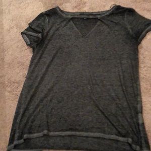 Gray distressed key hole front tee